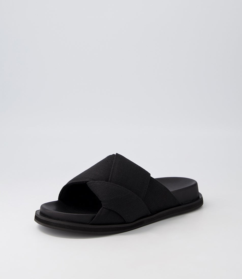 Mellow Footbed Black Linen Slides