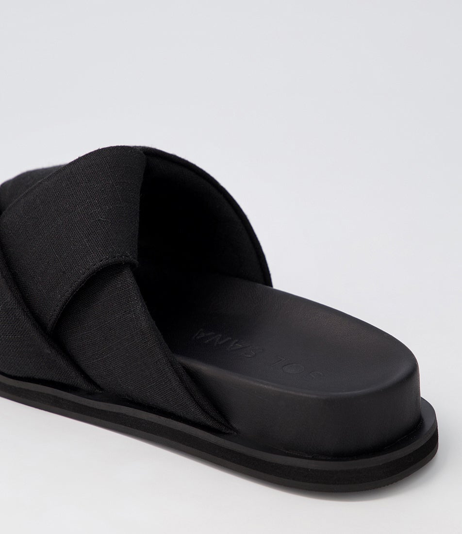 Mellow Footbed Black Linen Slides