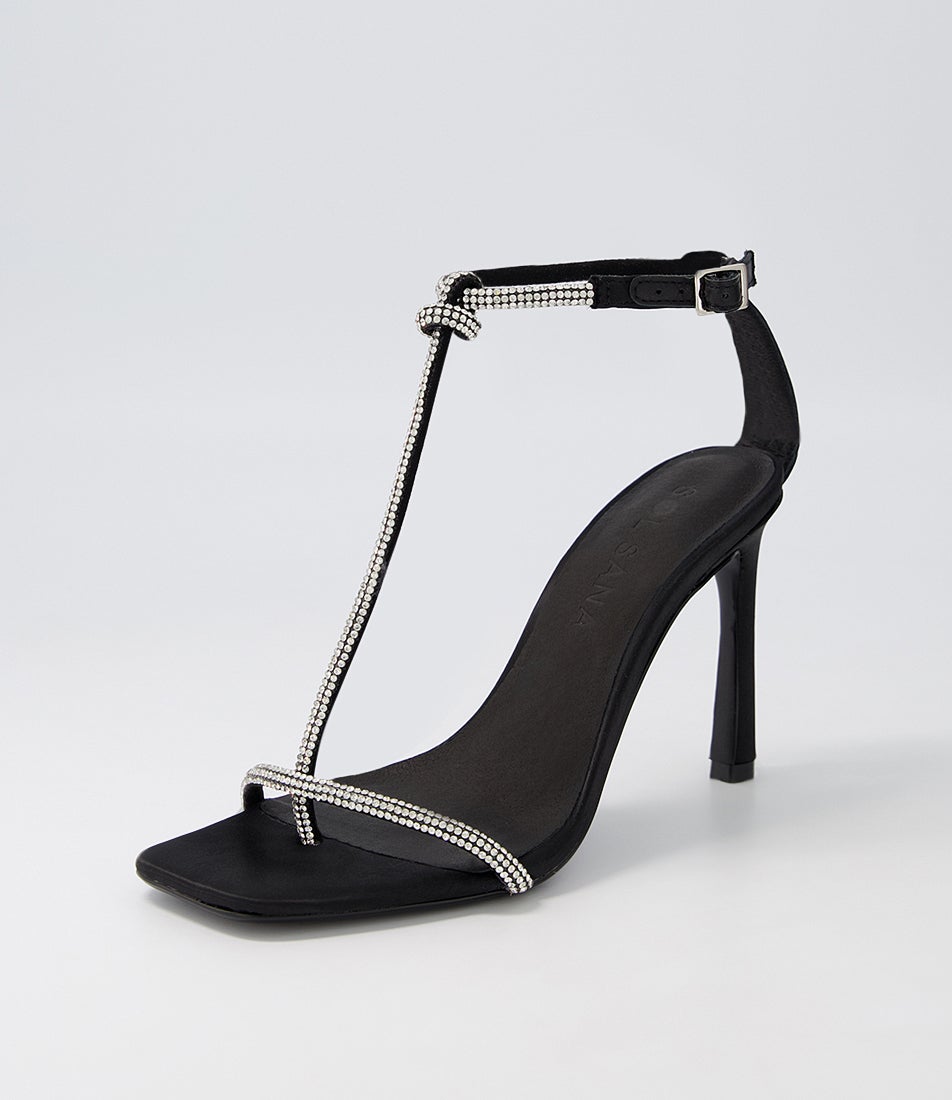 Reina Black Satin Sandals