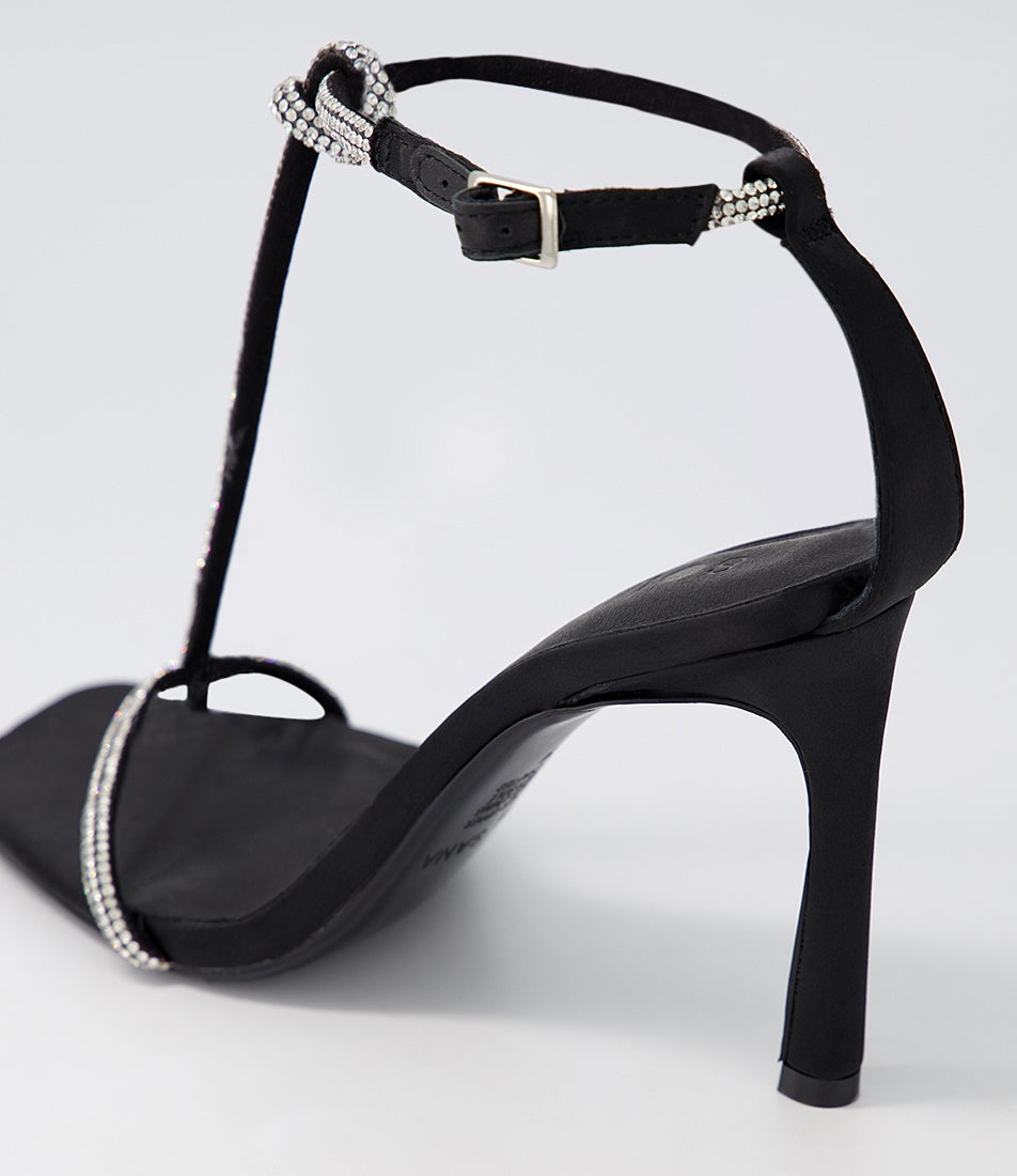 Reina Black Satin Sandals