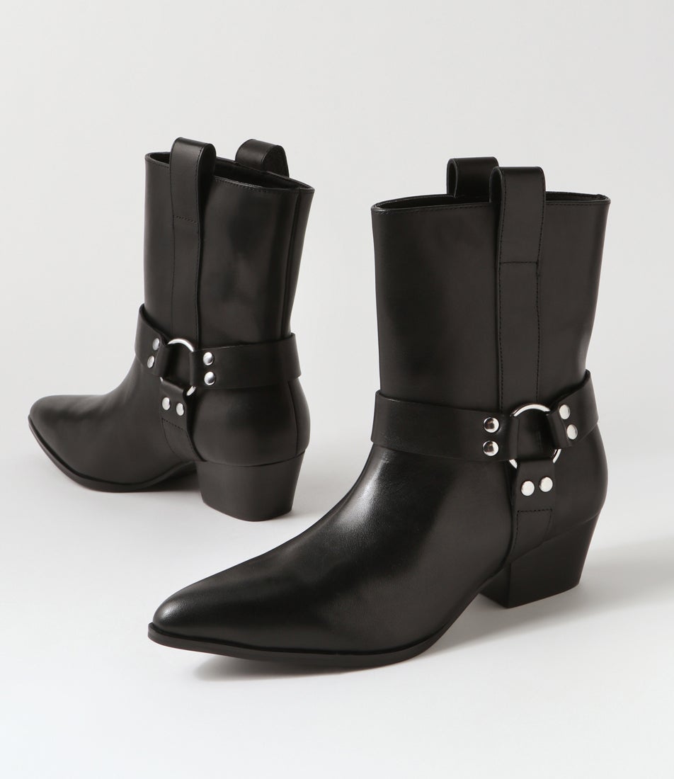Biker Boot Black Leather Ankle Boots