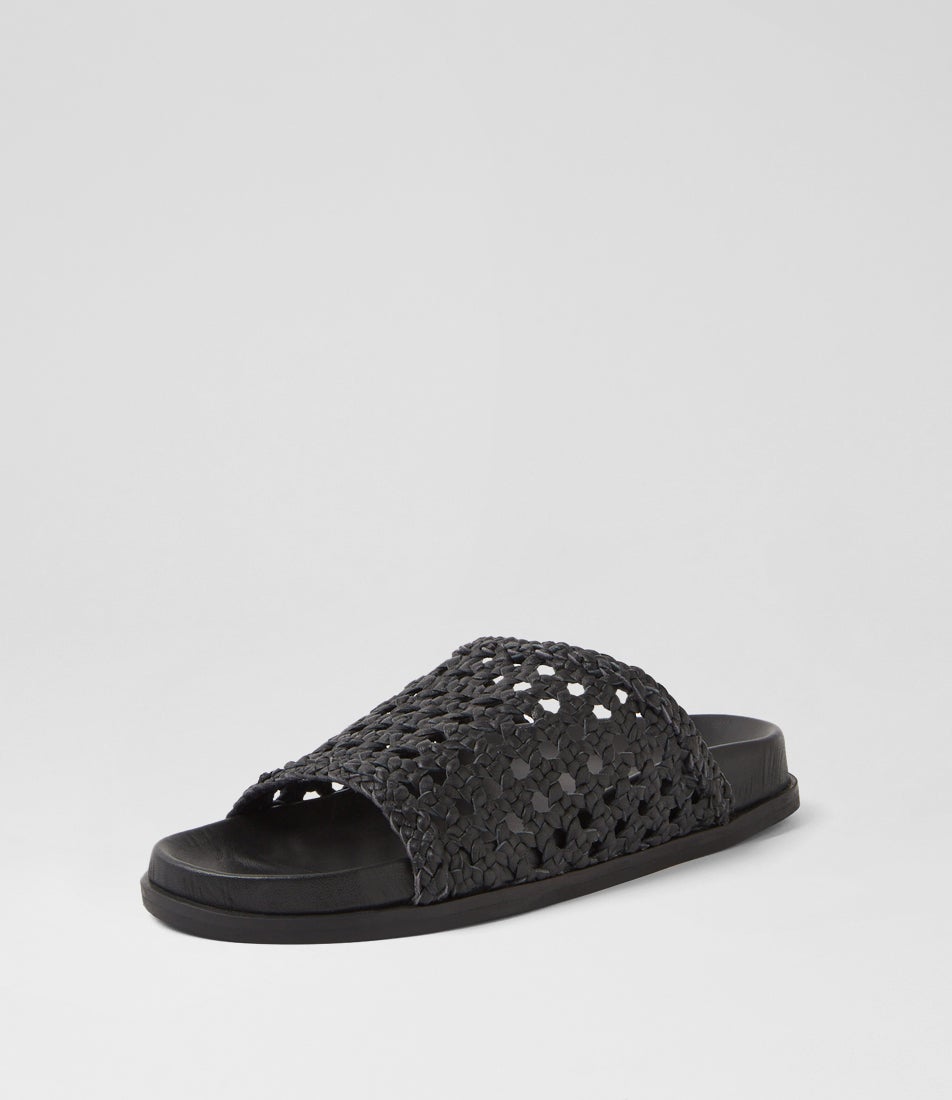 Macra Black Leather Slides