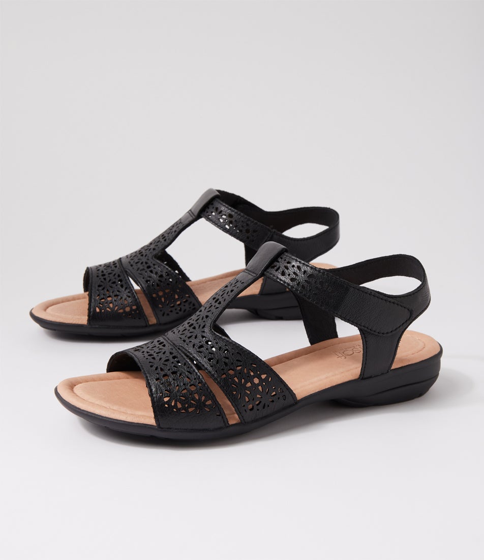 Boom Black Leather Sandals