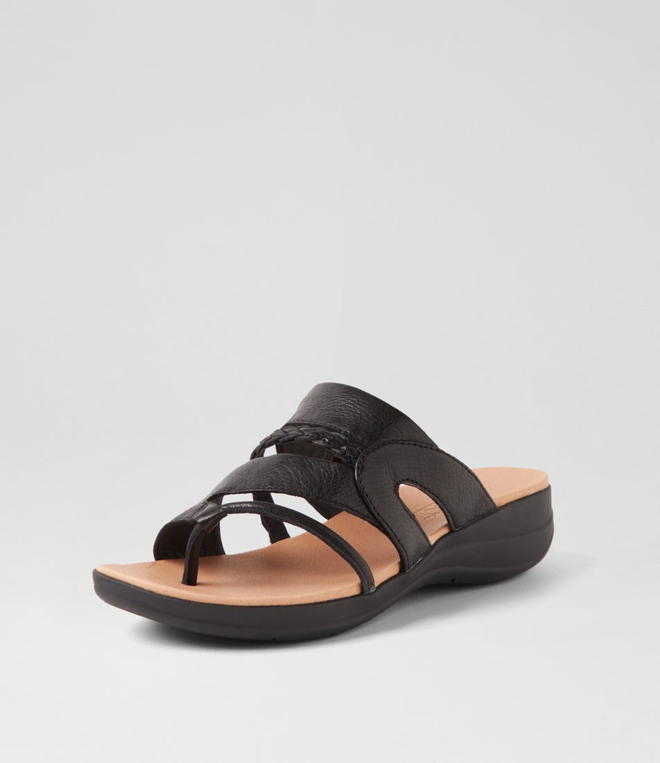Mia2 Black Leather Slides