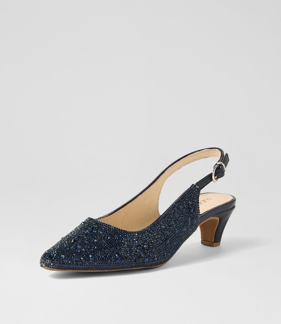 Looloo Navy Jewels Leather Heels Looloo Navy Jewels Leather Heels