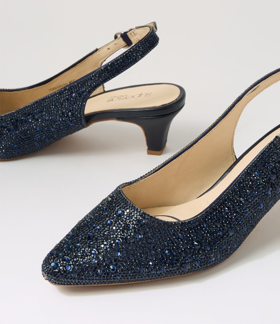 Looloo Navy Jewels Leather Heels Looloo Navy Jewels Leather Heels
