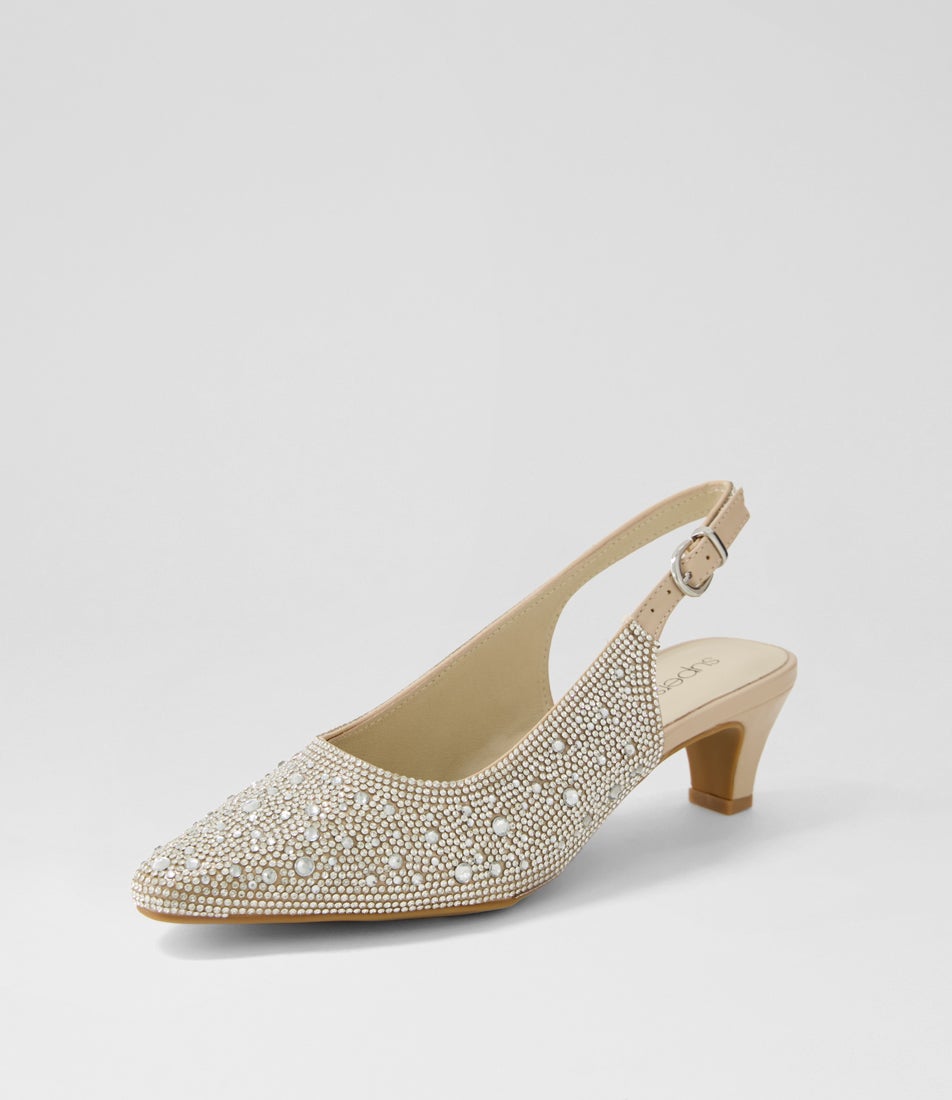 Looloo Silver Nude Jewels Leather Heels