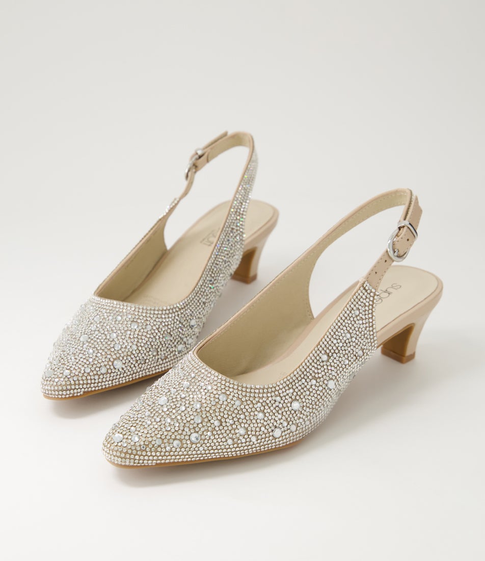 Looloo Silver Nude Jewels Leather Heels