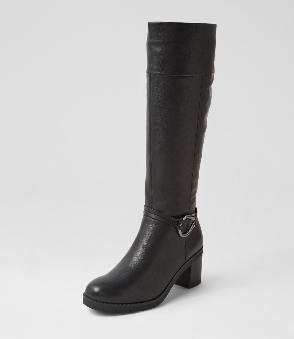 Abbi Black Leather Knee High Boots