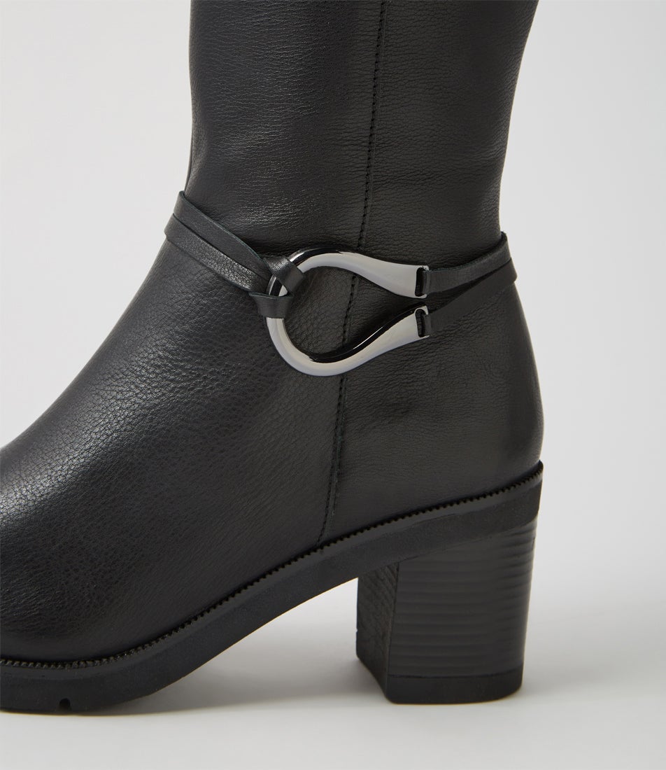 Abbi Black Leather Knee High Boots