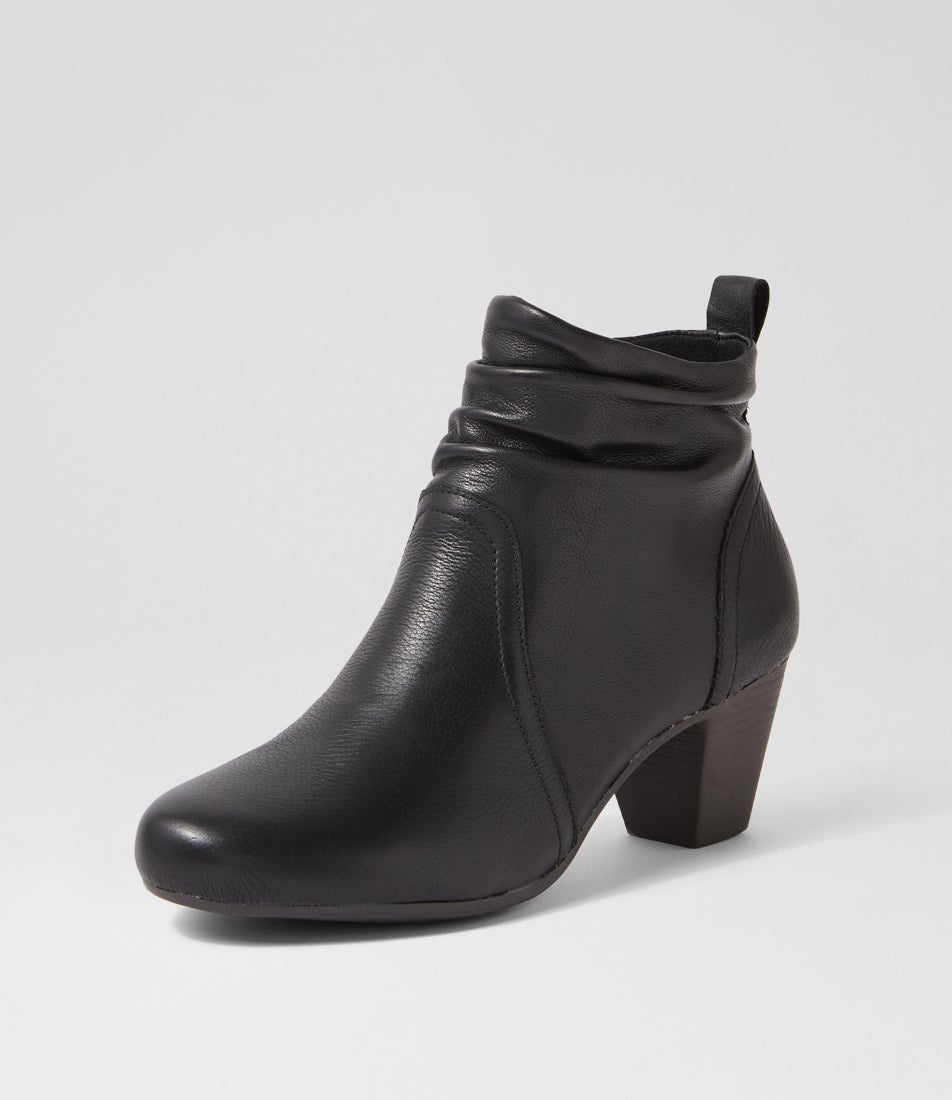 Feliciity Black Leather Ankle Boots