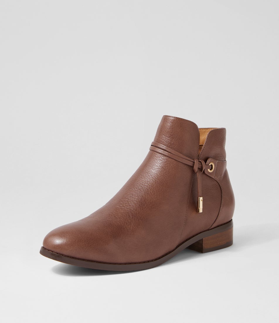 Bessi Coffee Leather Ankle Boots