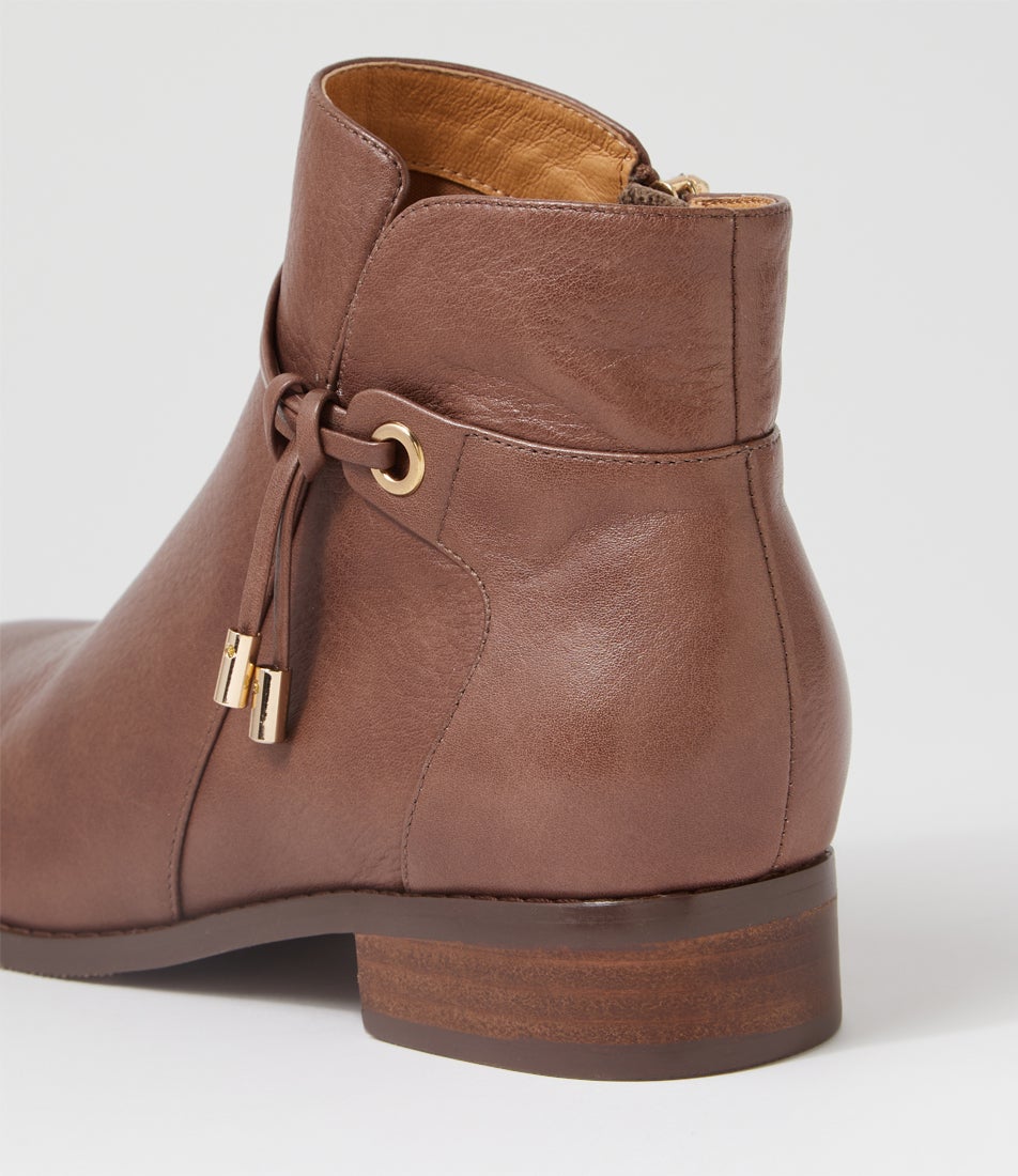 Bessi Coffee Leather Ankle Boots