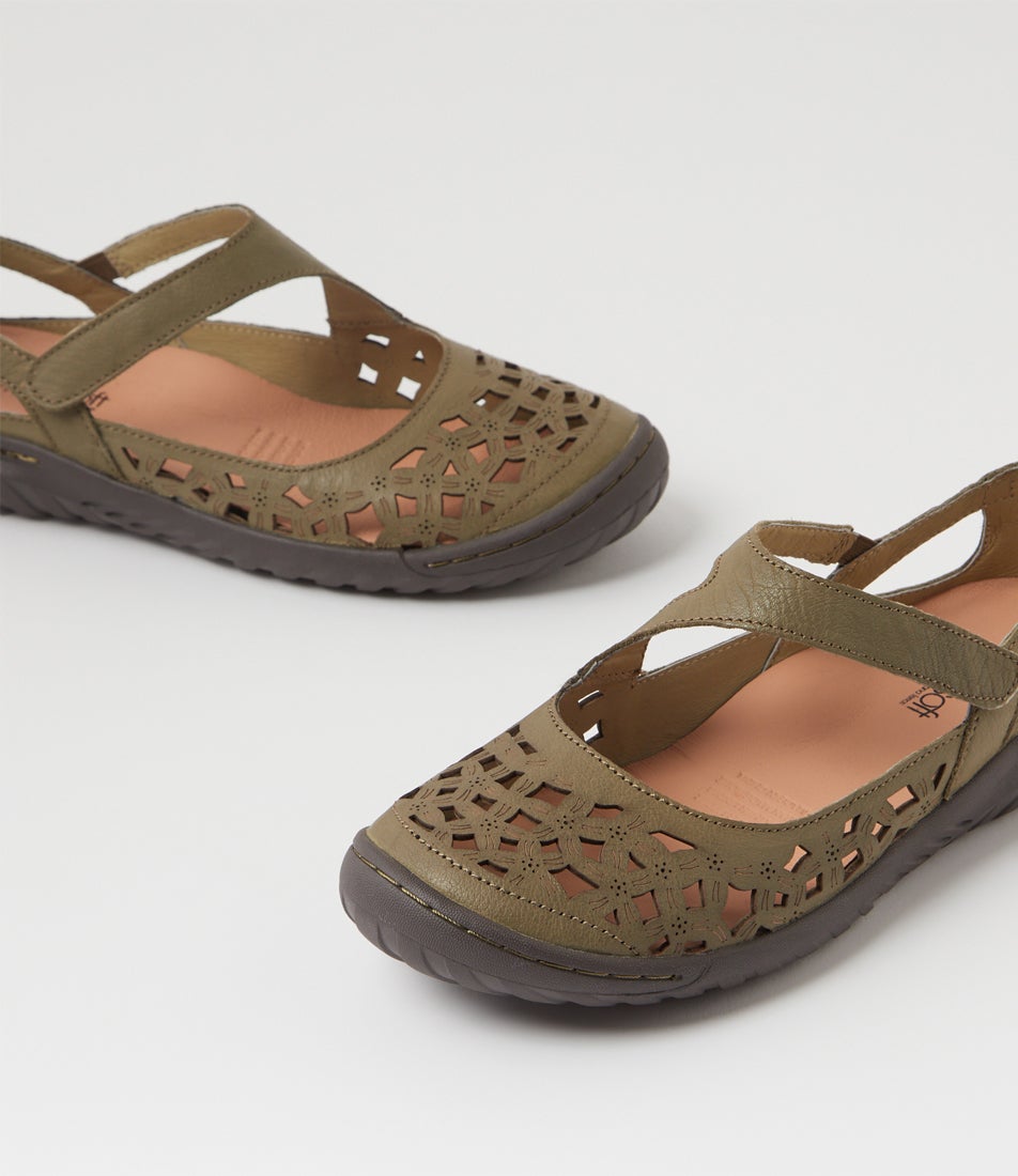 Teasi Khaki Dark Brown Leather Flat Shoes