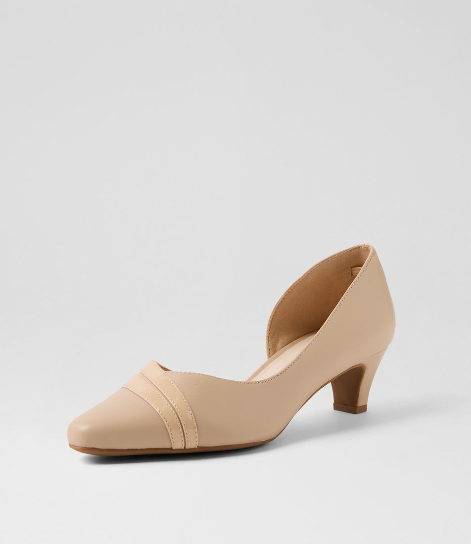 Lizzis Nude Leather Patent Heels