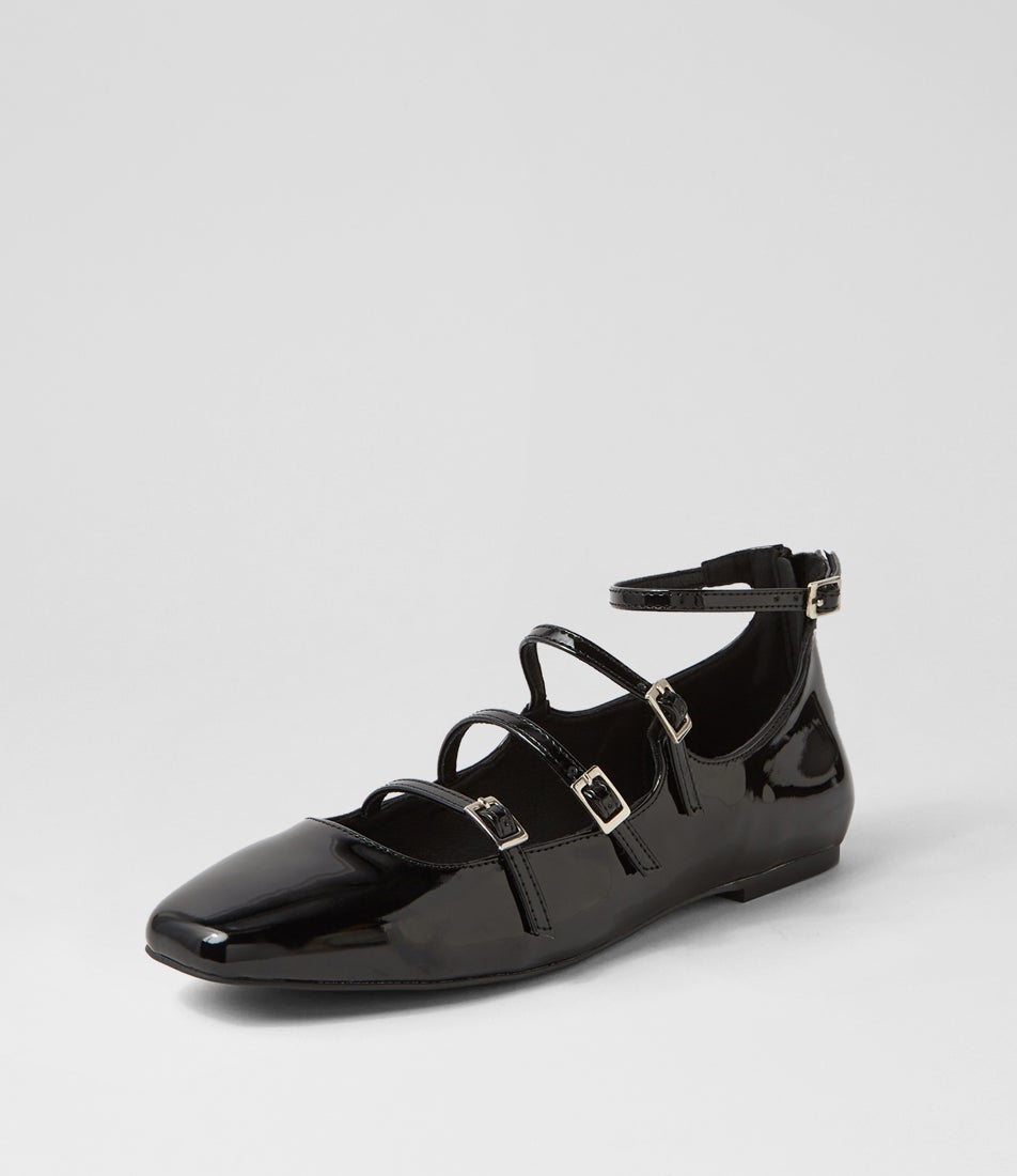 Odile Black Patent Pu Flat Shoes