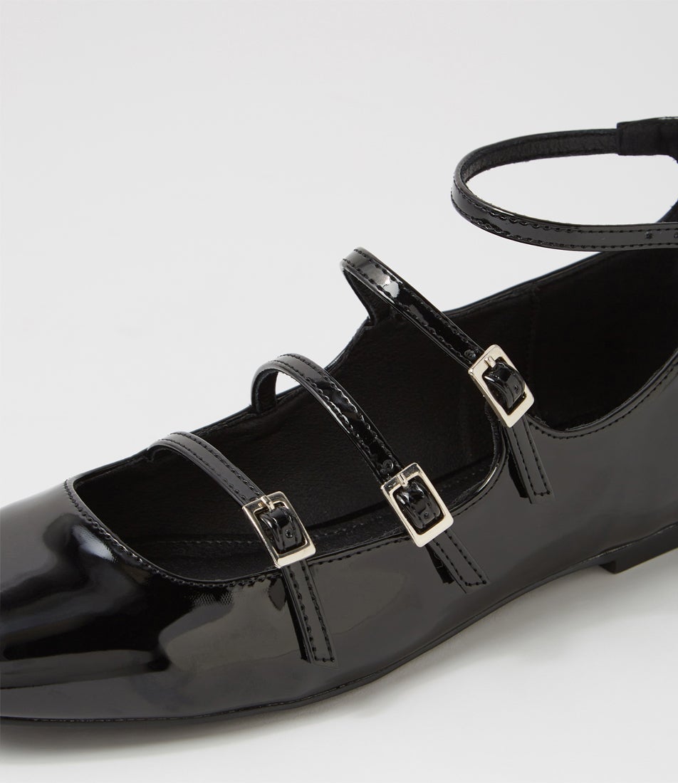 Odile Black Patent Pu Flat Shoes