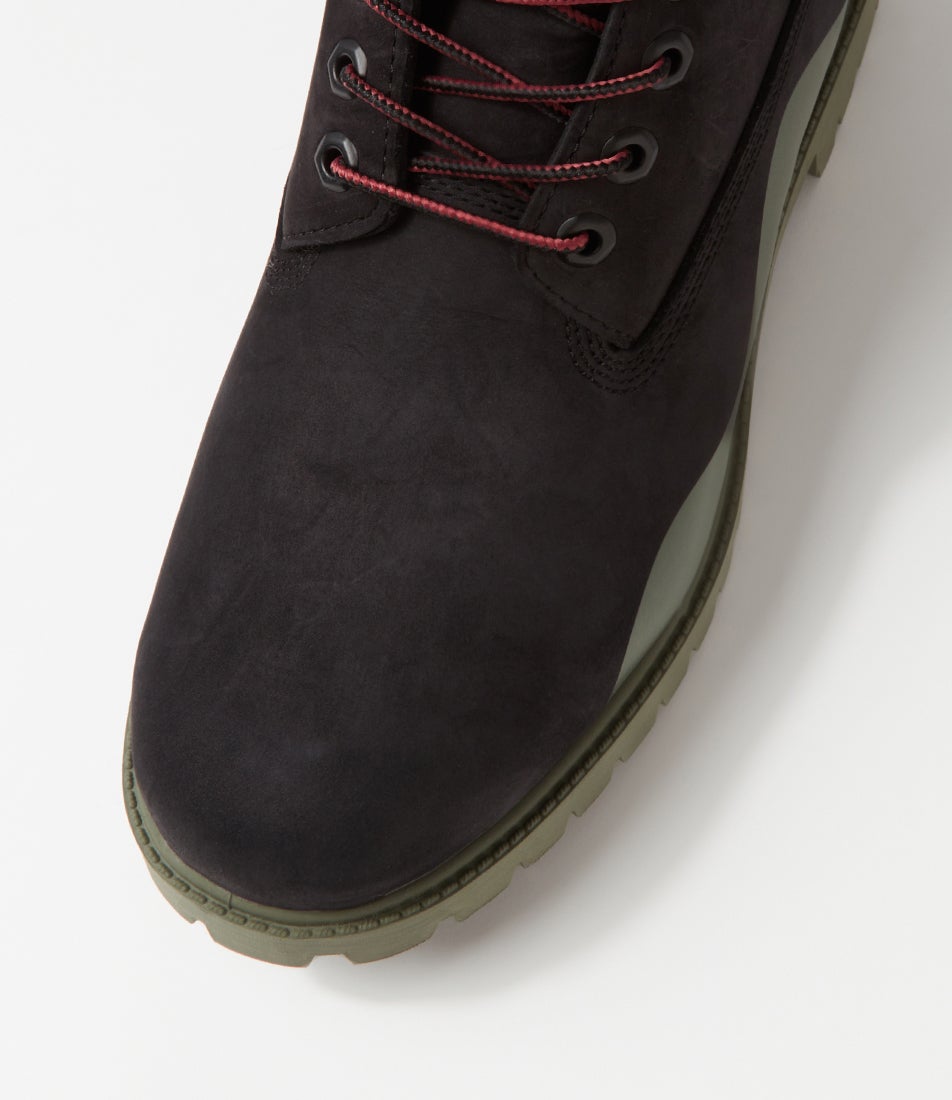 Premium Rubber Black Green Nubuck Lace Up Boots