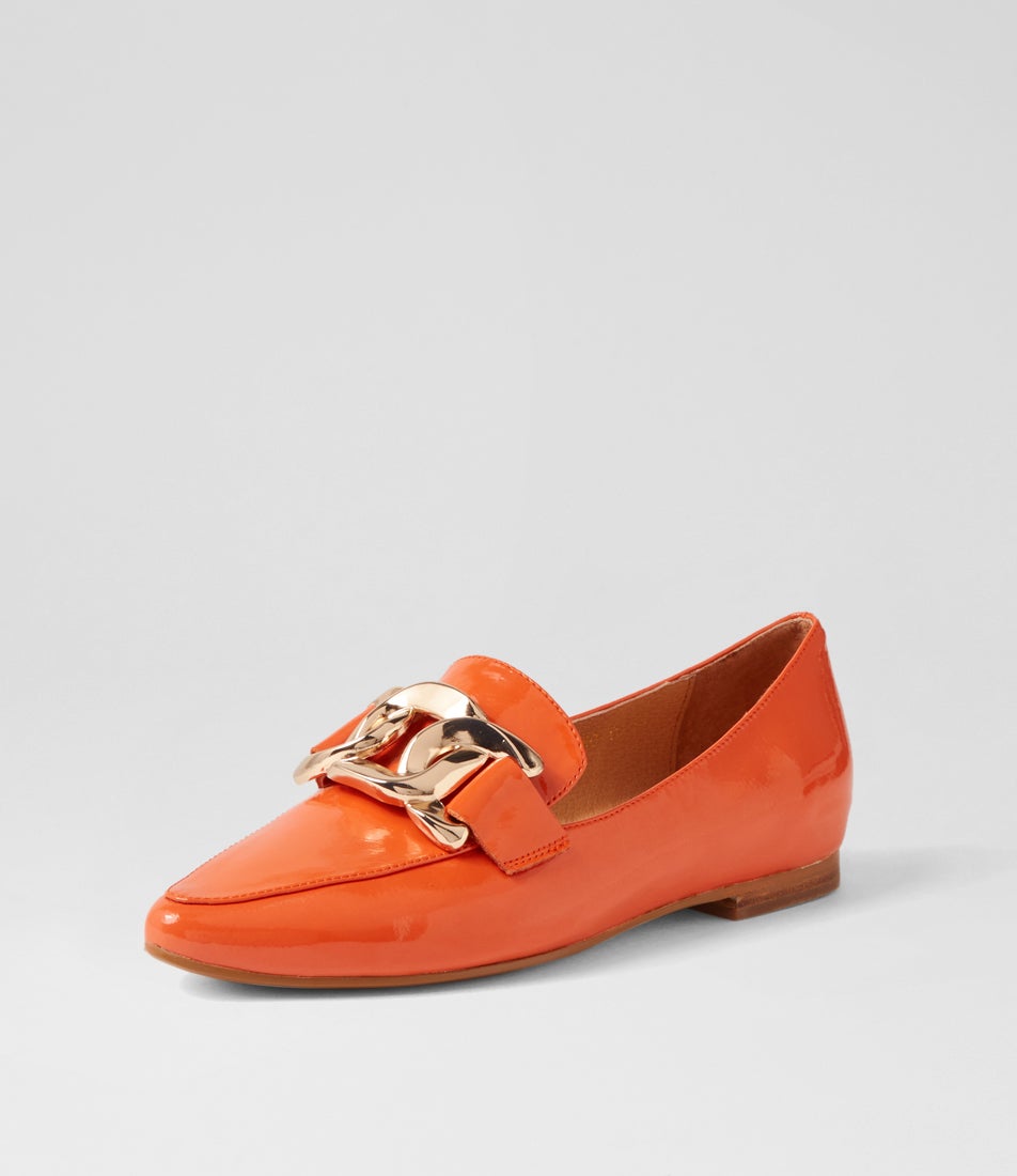 Socoro Orange Patent Leather Flat Shoes Socoro Orange Patent Leather Flat Shoes