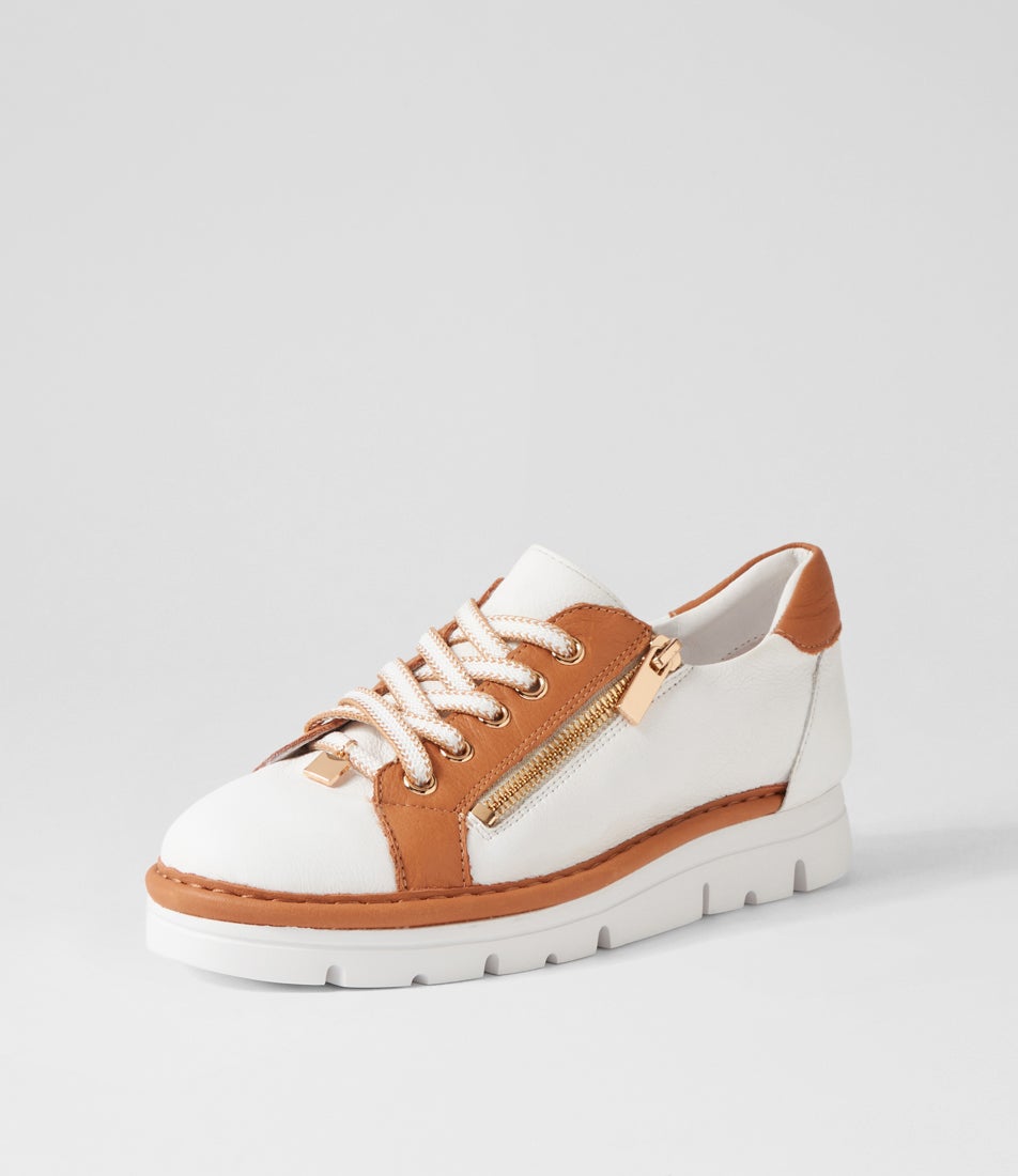 Elos White Dark Tan Leather Sneakers