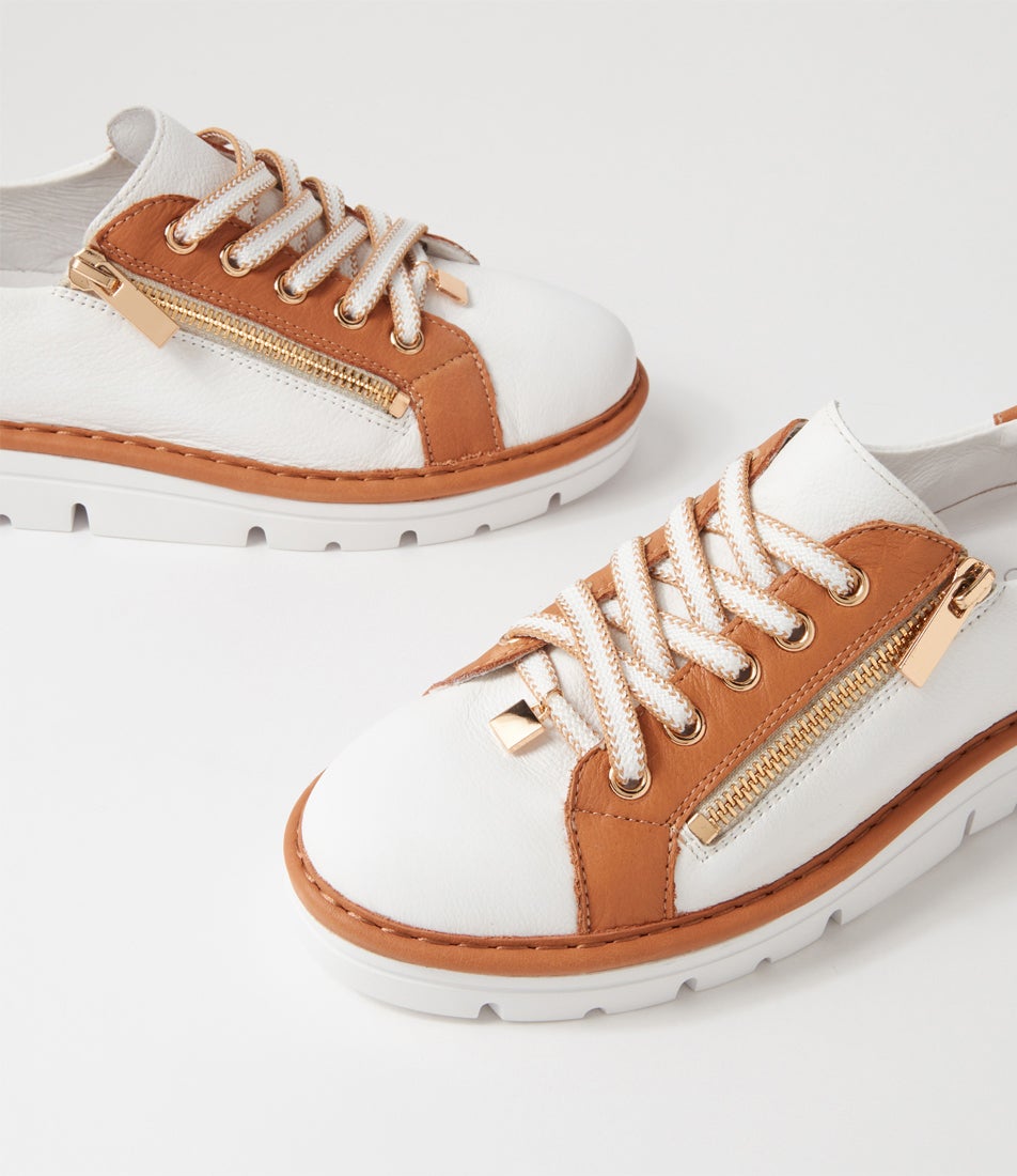 Elos White Dark Tan Leather Sneakers