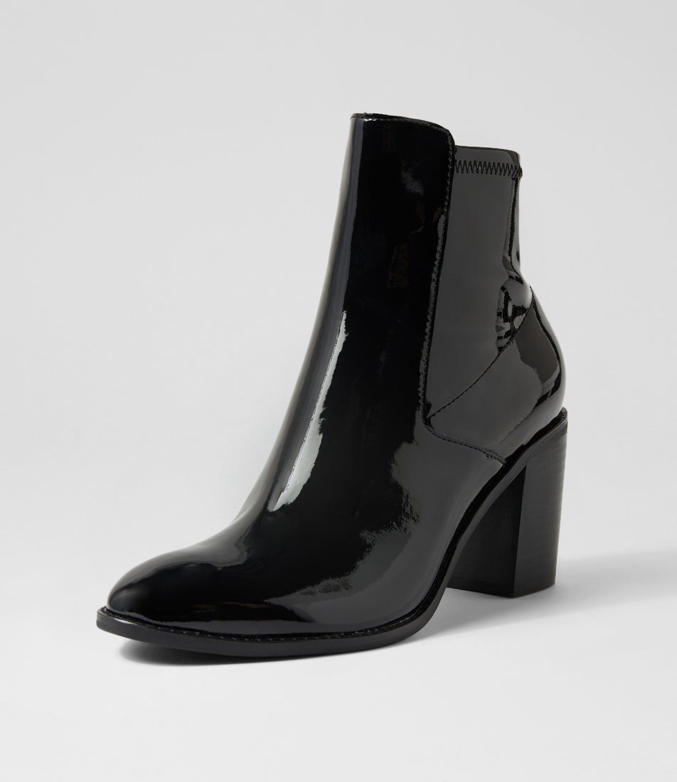Tuluv Black Leather Stretch Ankle Boots