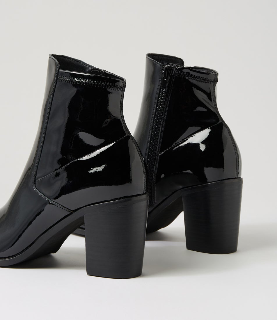 Tuluv Black Leather Stretch Ankle Boots