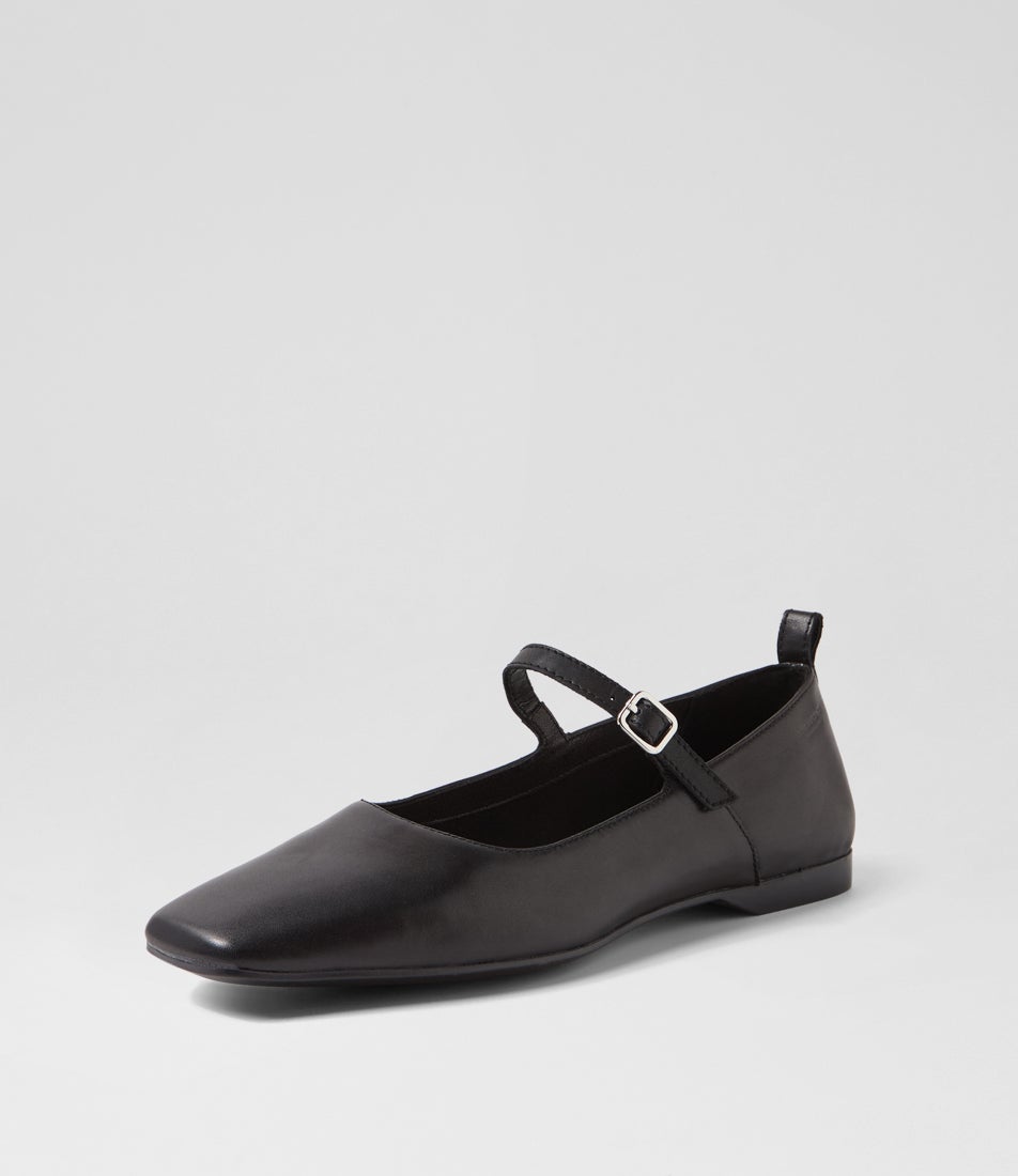Delia Black Leather Ballet Flats