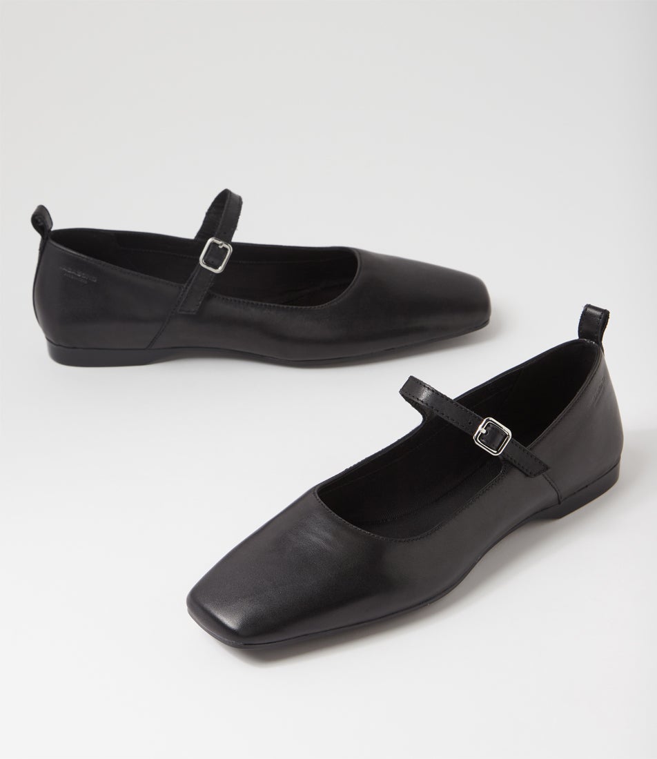 Delia Black Leather Ballet Flats