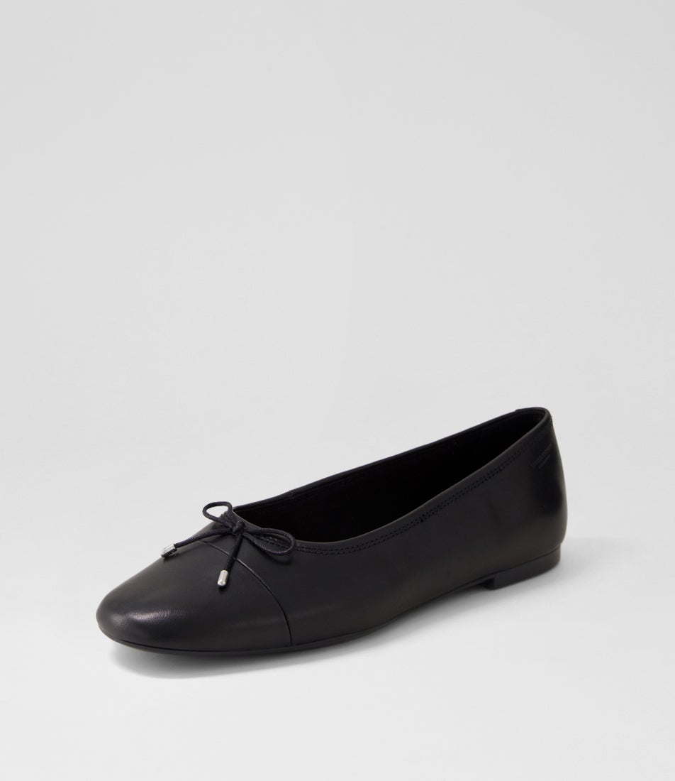 Jolin Black Leather Ballet Flats