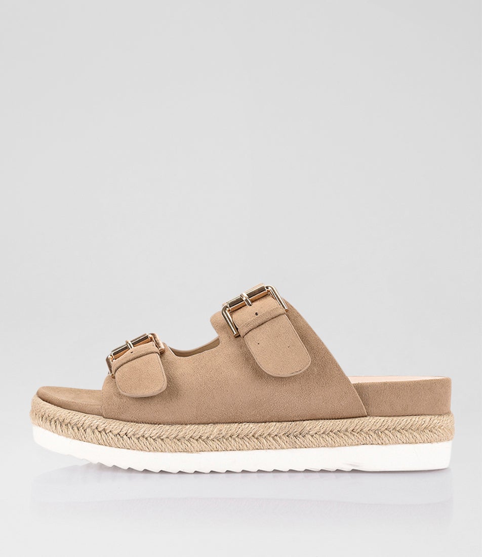 Denmark 2 Taupe Microsuede Slides