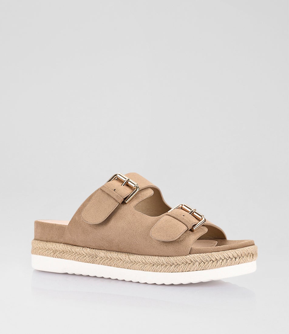 Denmark 2 Taupe Microsuede Slides