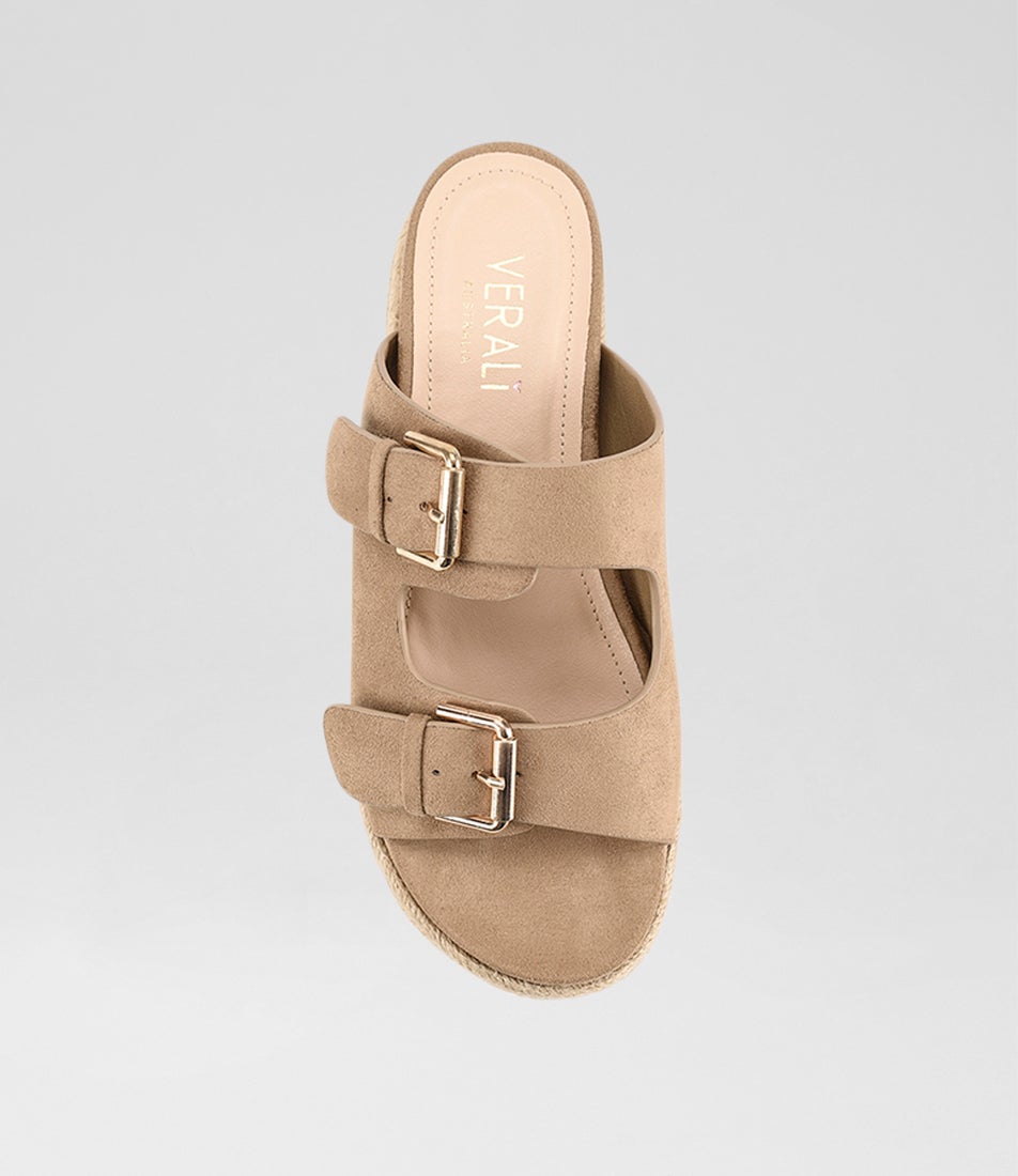 Denmark 2 Taupe Microsuede Slides