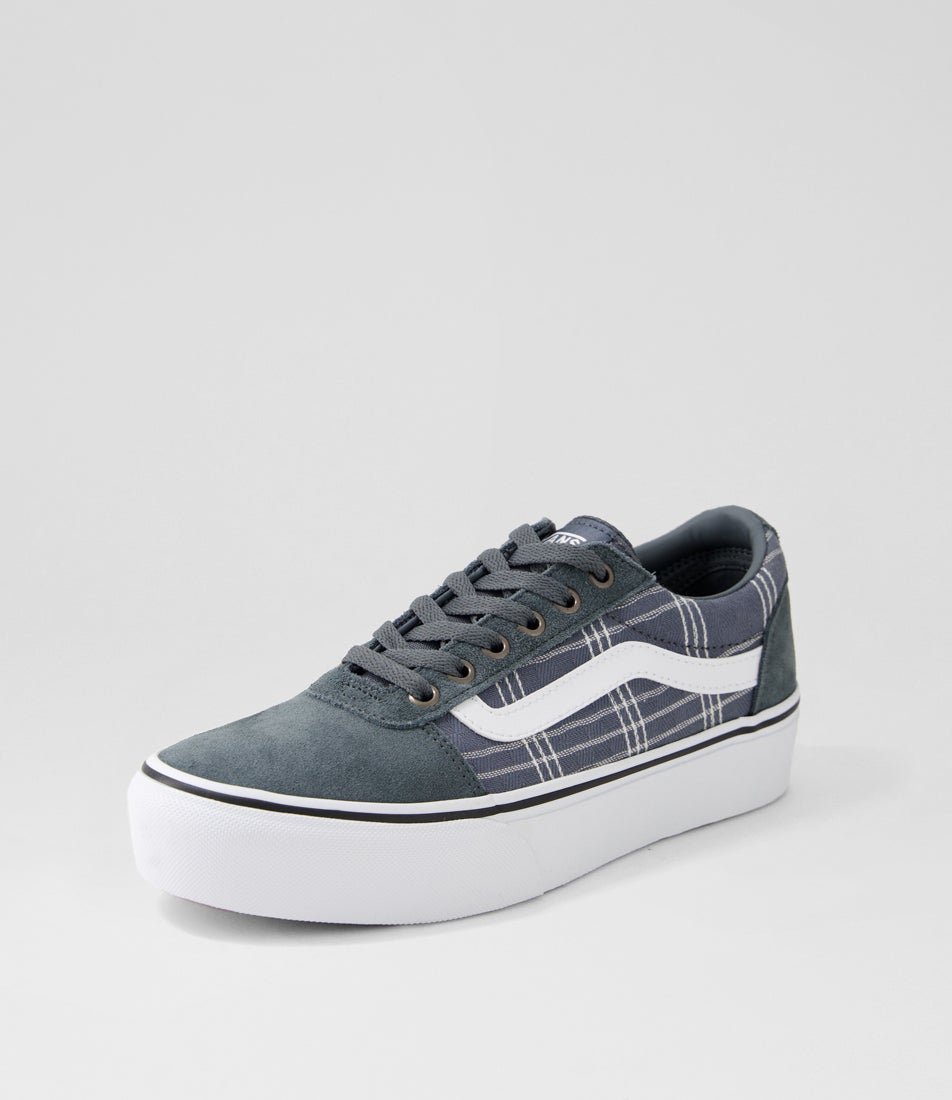 Ward Platform Plaid Block Dark Slate Leather Sneakers Ward Platform Plaid Block Dark Slate Leather Sneakers