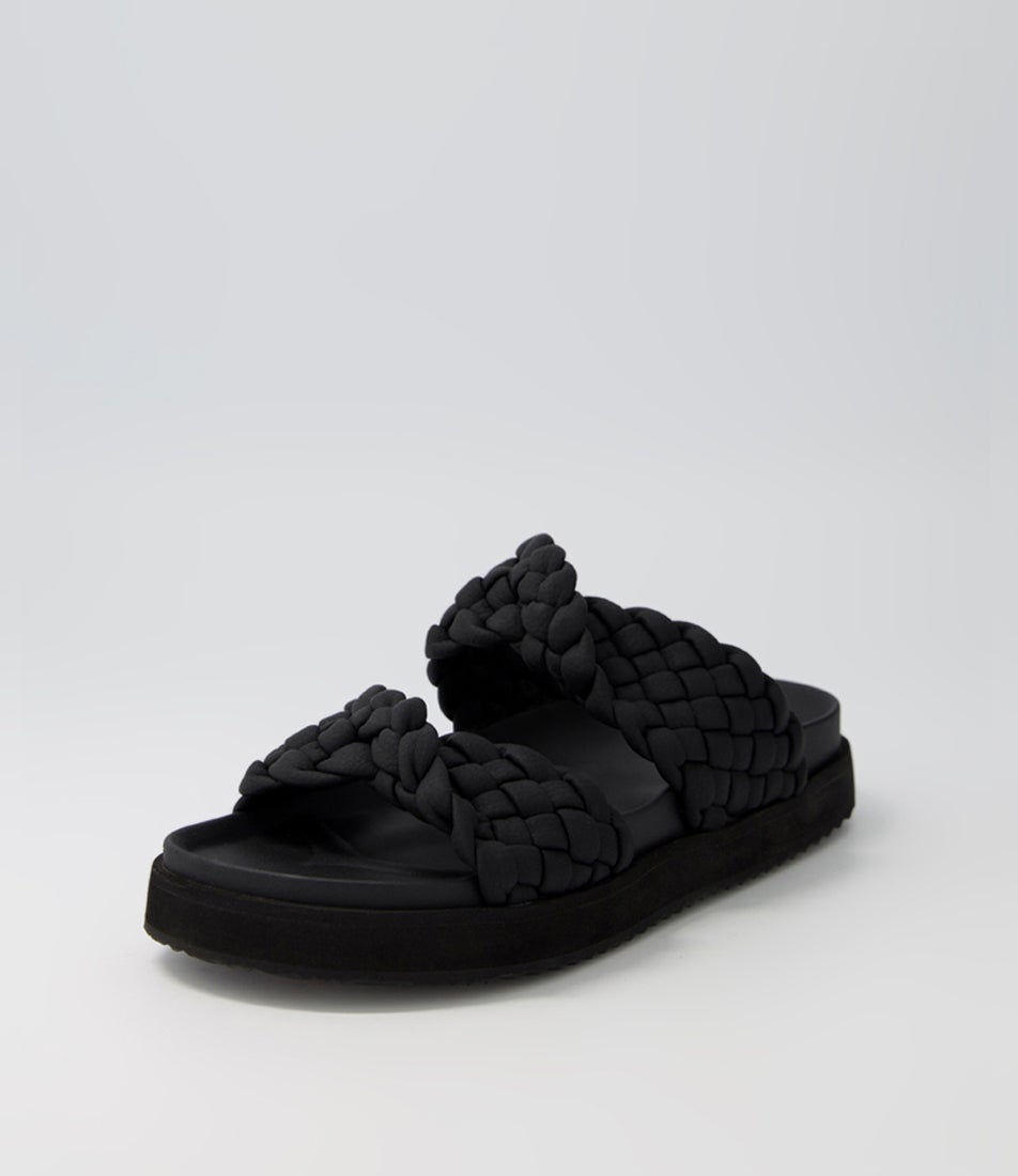 Mim Slide Black Leather Slides