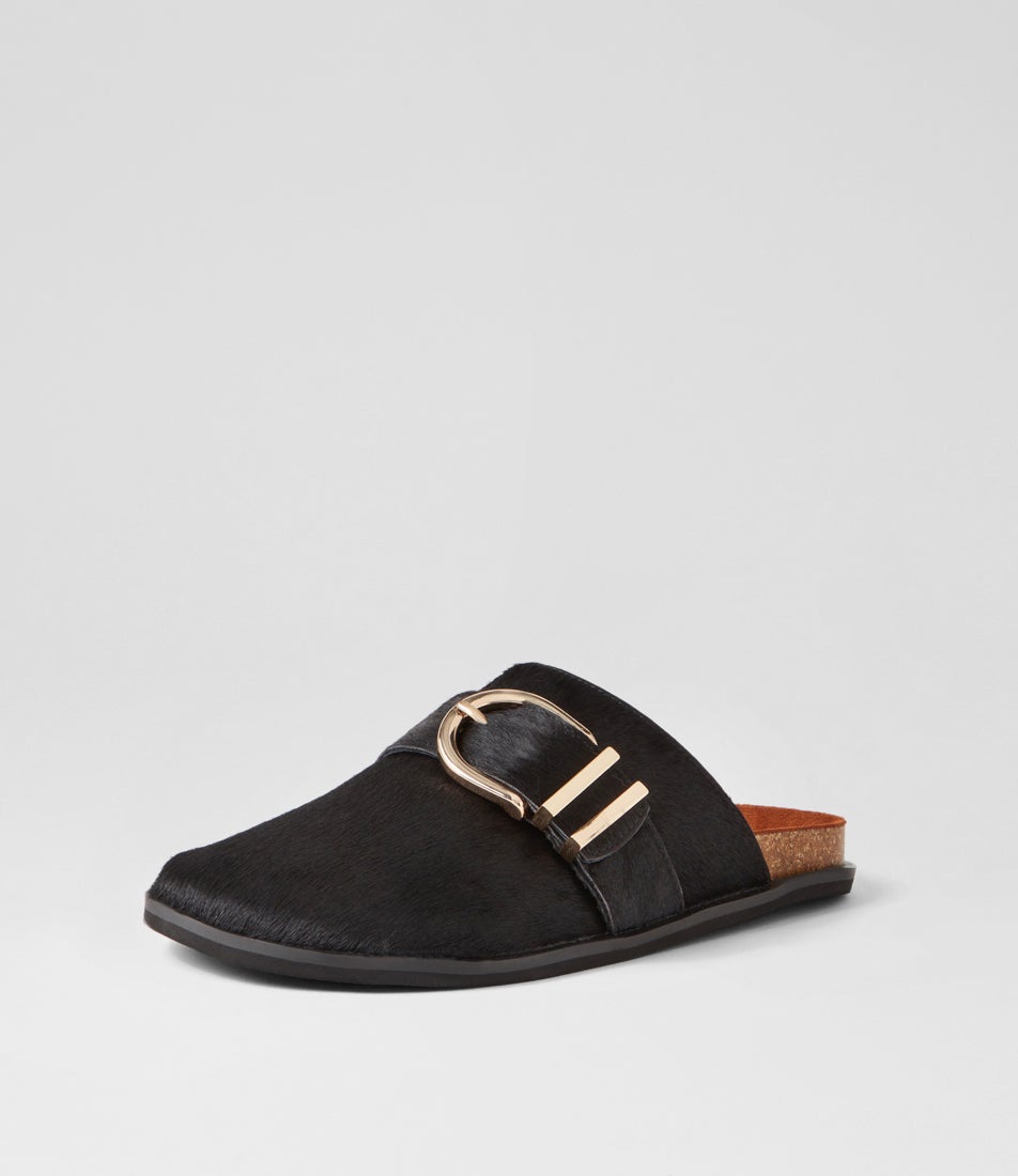 Port Mule Black Pony Slides
