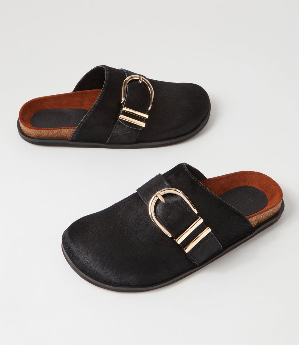 Port Mule Black Pony Slides