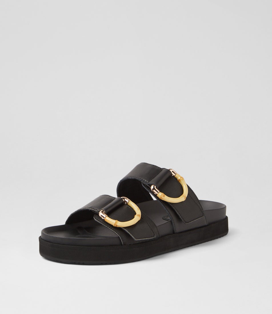 Mim Black Bamboo Leather Slides