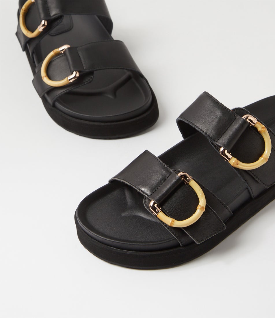 Mim Black Bamboo Leather Slides