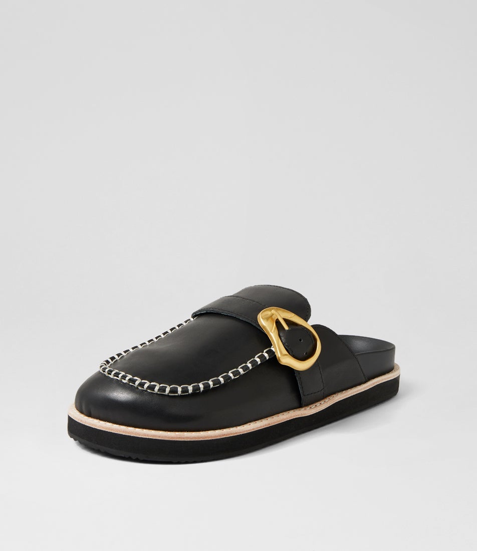 Pia Leather Black Leather Mules