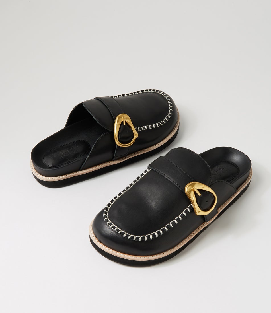 Pia Leather Black Leather Mules