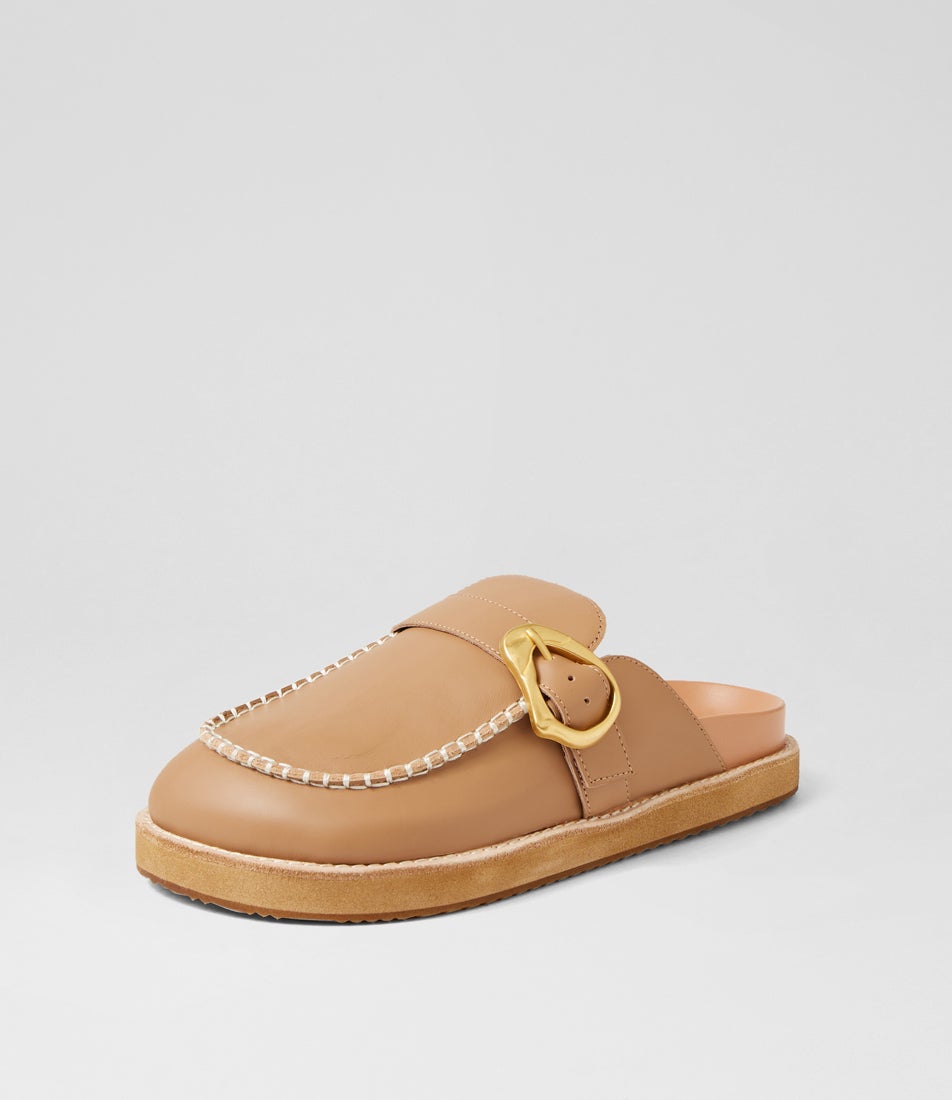 Pia Leather Fawn Leather Mules