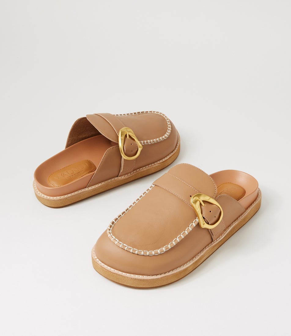Pia Leather Fawn Leather Mules