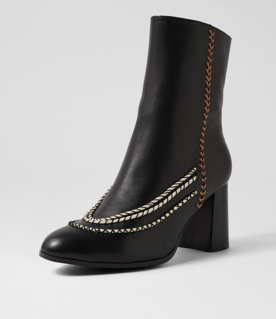 Camellia Black Leather Ankle Boots