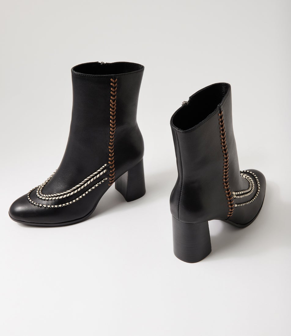 Camellia Black Leather Ankle Boots