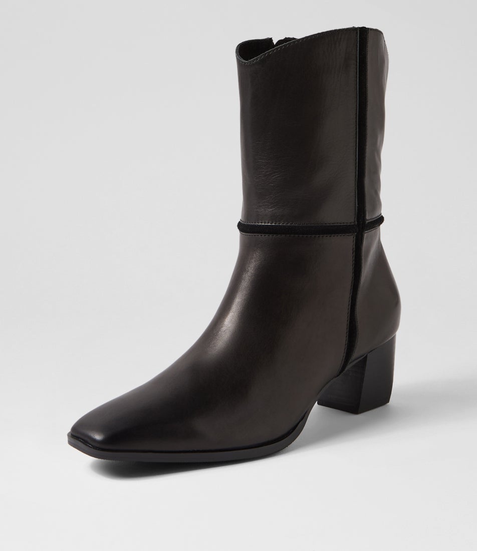 Ulla Black Leather Ankle Boots