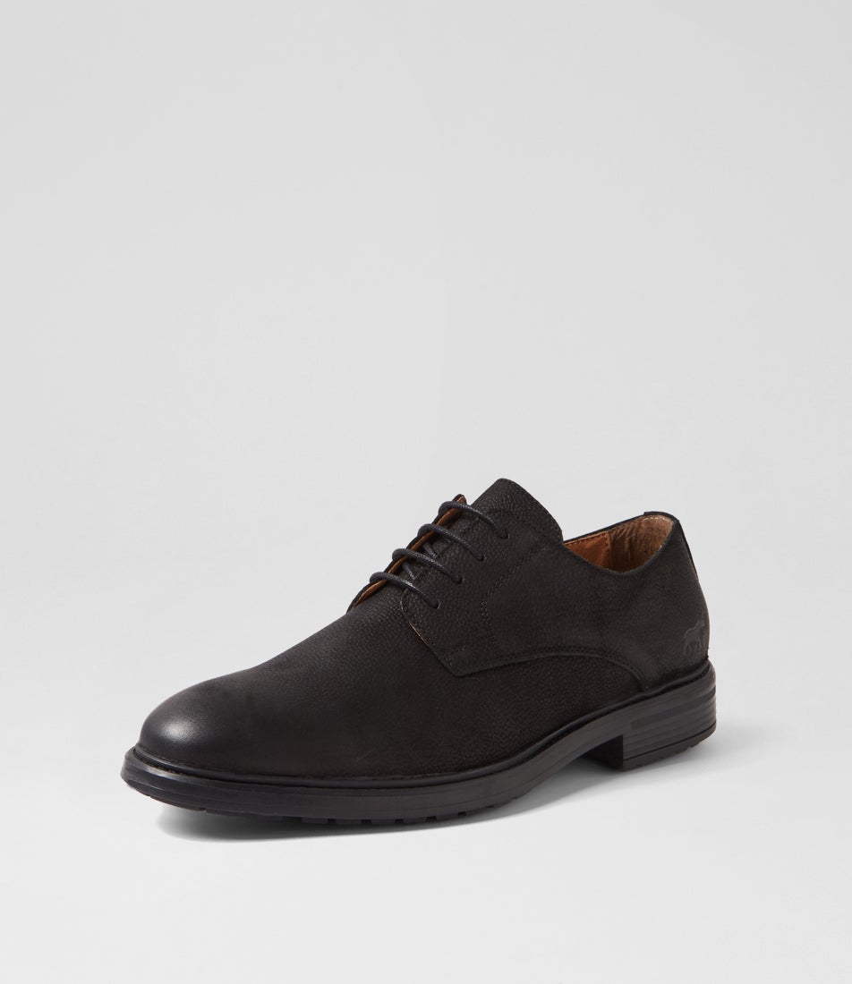 Tavern Black Leather Lace Up Flats