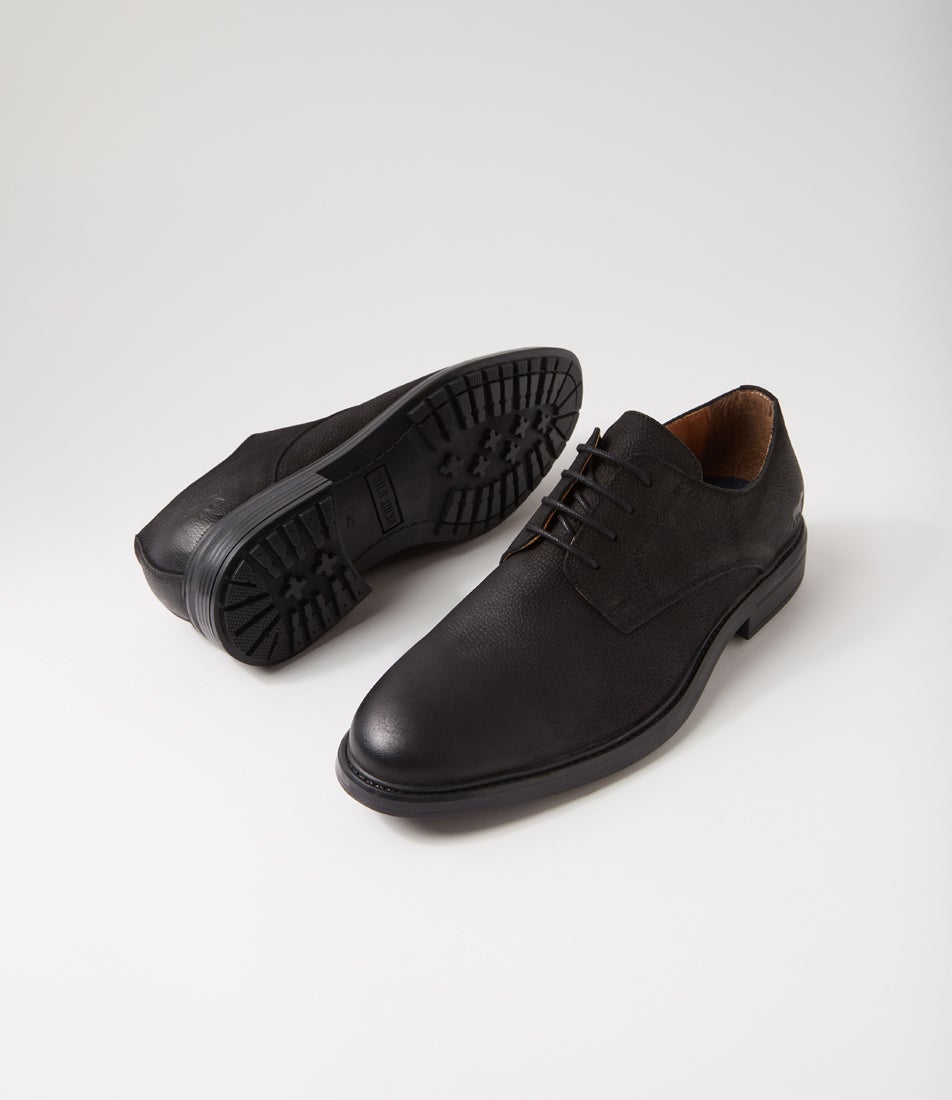 Tavern Black Leather Lace Up Flats
