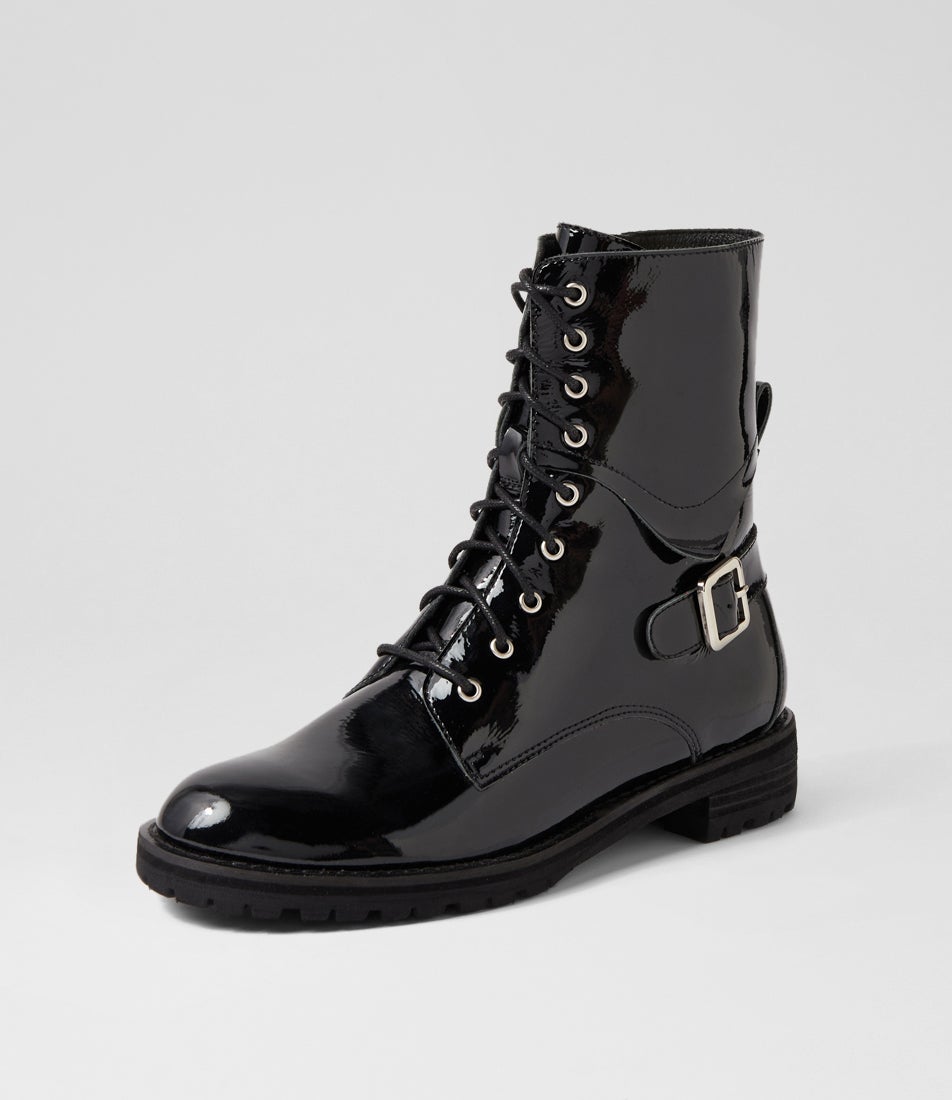 Miyoko W Black Patent Leather Ankle Boots