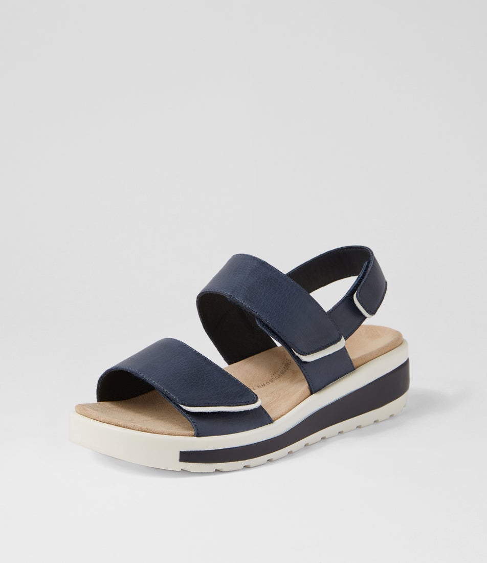 Garlin W Navy White Leather Sandals